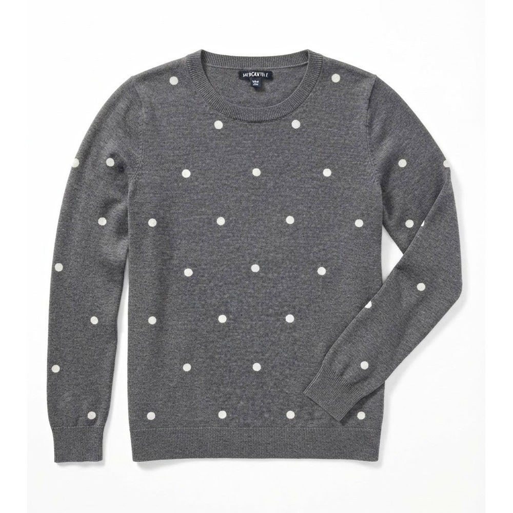 J.Crew Mercantile Womens XXS Gray White Polka Dot Crewneck Knit Sweater J8080
